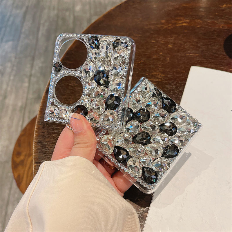 Huawei P50pocket Phone Case Rhinestone P50Folding Screen Protective Case with Inlaid Diamonds, Luxurious Women's Style with Rhinestones, Suitable for Outdoor Use