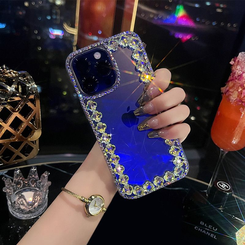Apple14Promax Phone Case with Drill iPhone15Protective Sleeve13Four-leaf Clover Shell11Suitable for Foreign Orders XR