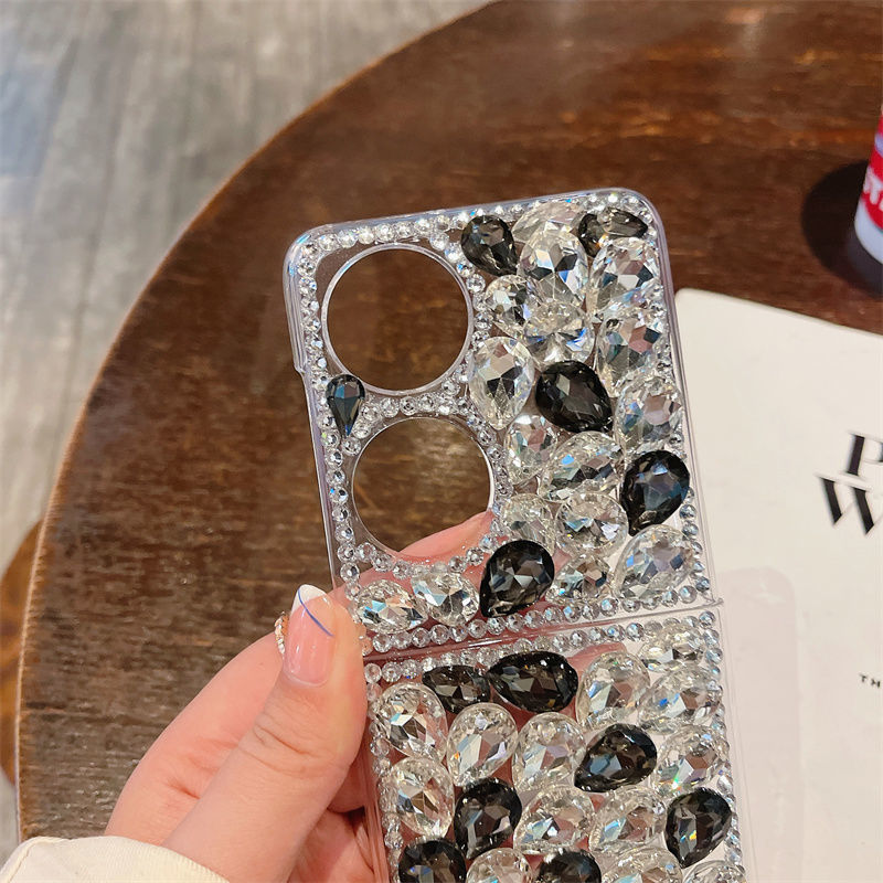 Huawei P50pocket Phone Case Rhinestone P50Folding Screen Protective Case with Inlaid Diamonds, Luxurious Women's Style with Rhinestones, Suitable for Outdoor Use