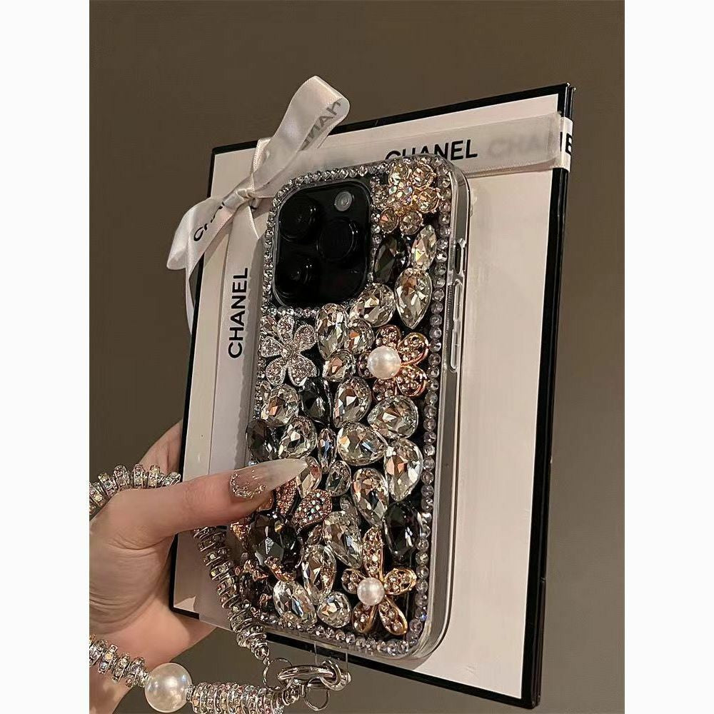 Suitable for Apple15Promax Full Diamond Phone Case16Luxurious Rhinestone Rabbit15pro Protective Sleeve13Bracelet14