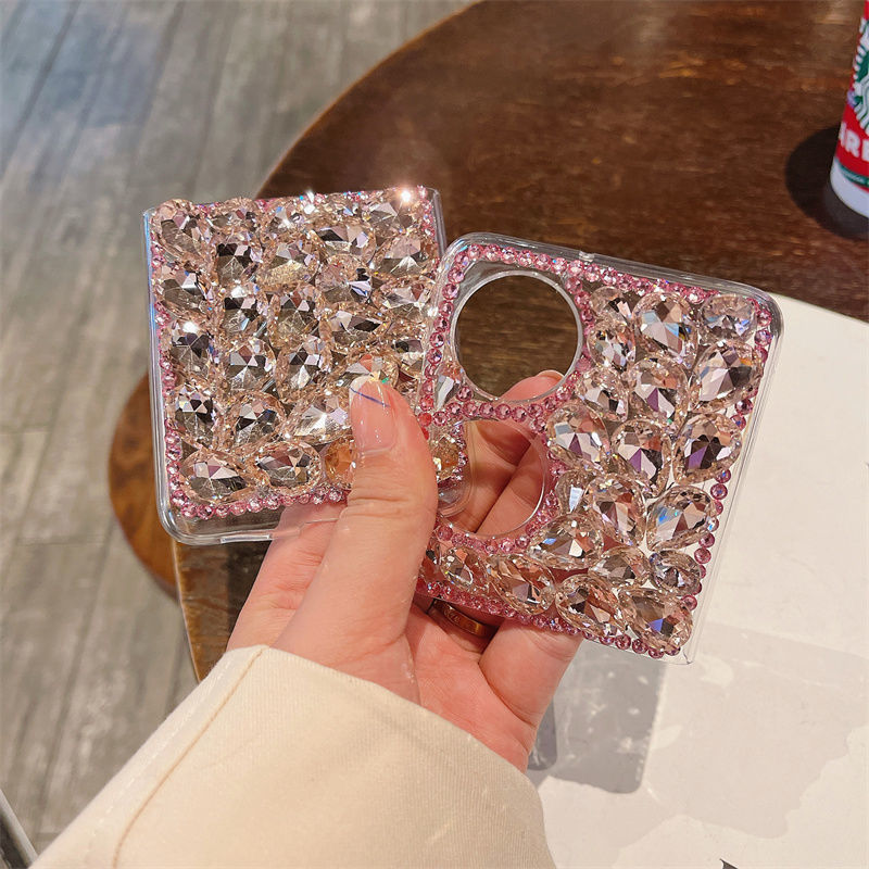 Huawei P50pocket Phone Case Rhinestone P50Folding Screen Protective Case with Inlaid Diamonds, Luxurious Women's Style with Rhinestones, Suitable for Outdoor Use