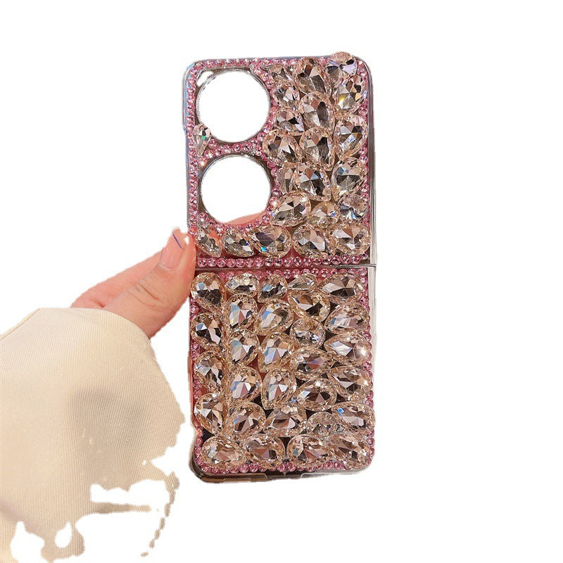 Huawei P50pocket Phone Case Rhinestone P50Folding Screen Protective Case with Inlaid Diamonds, Luxurious Women's Style with Rhinestones, Suitable for Outdoor Use