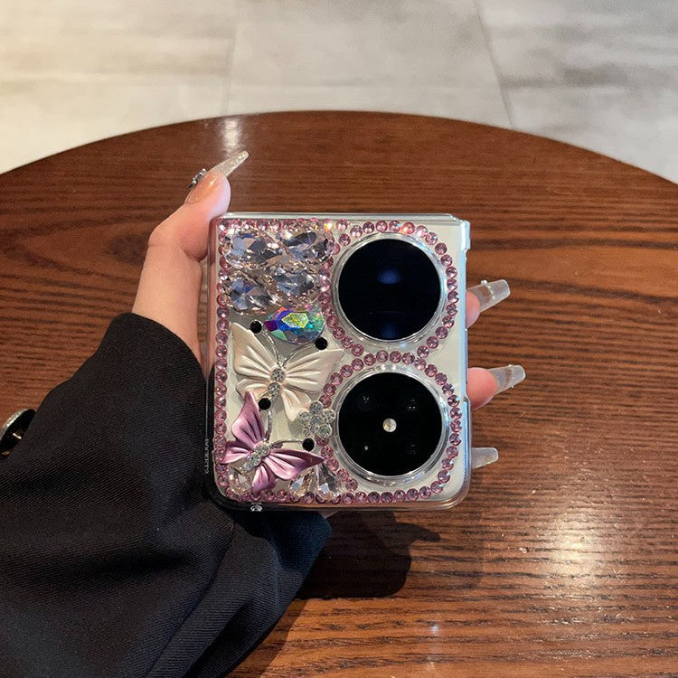 Applicable to Huawei Pocket 2Phone Case Foldable Screen P50pocket Luxurious Women's Diamond-Studded Rose Protective Case