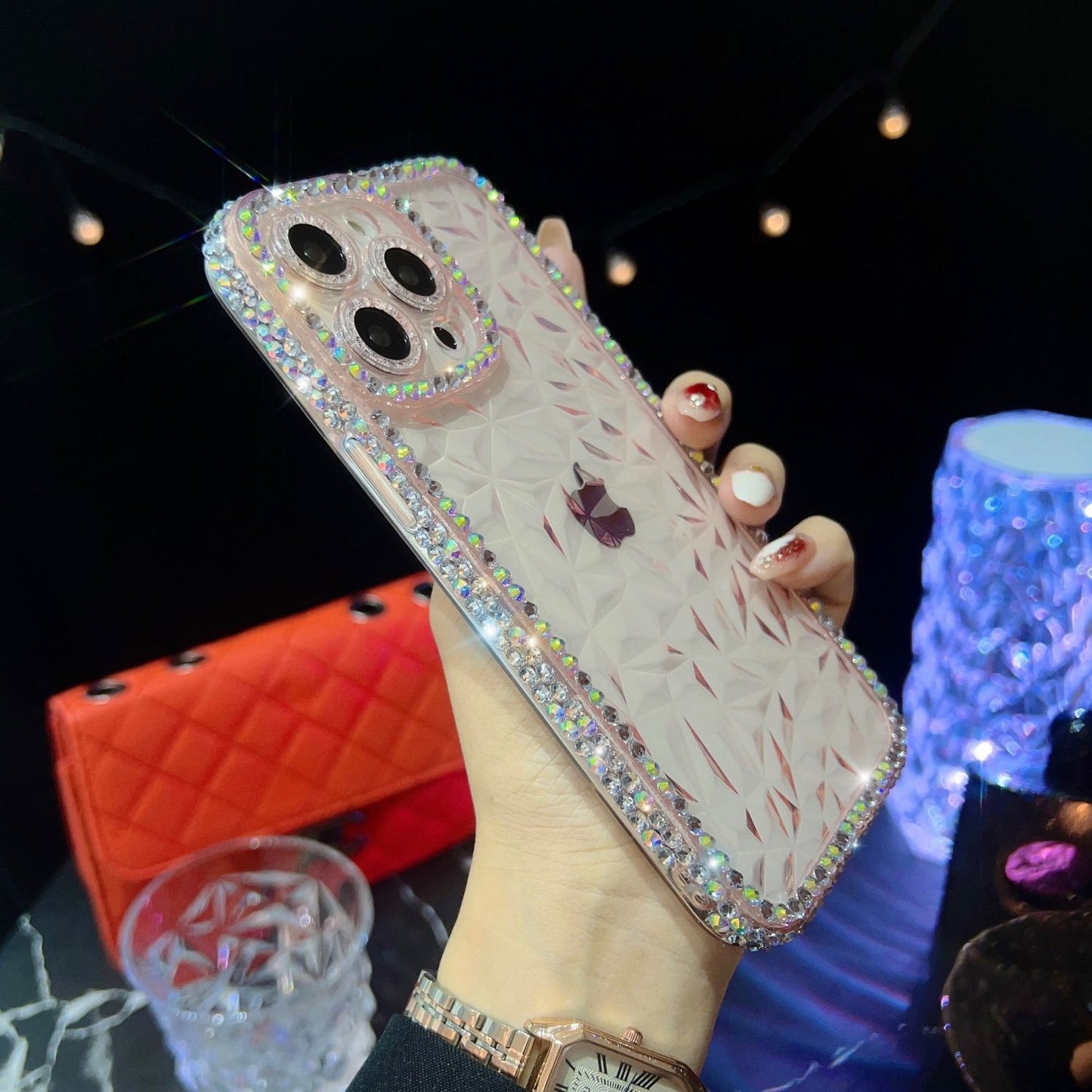 Suitable for Apple15promax Phone case15Diamond Pattern Protective Case13Pro Edge Drill14Three-row Diamond Outer Single16