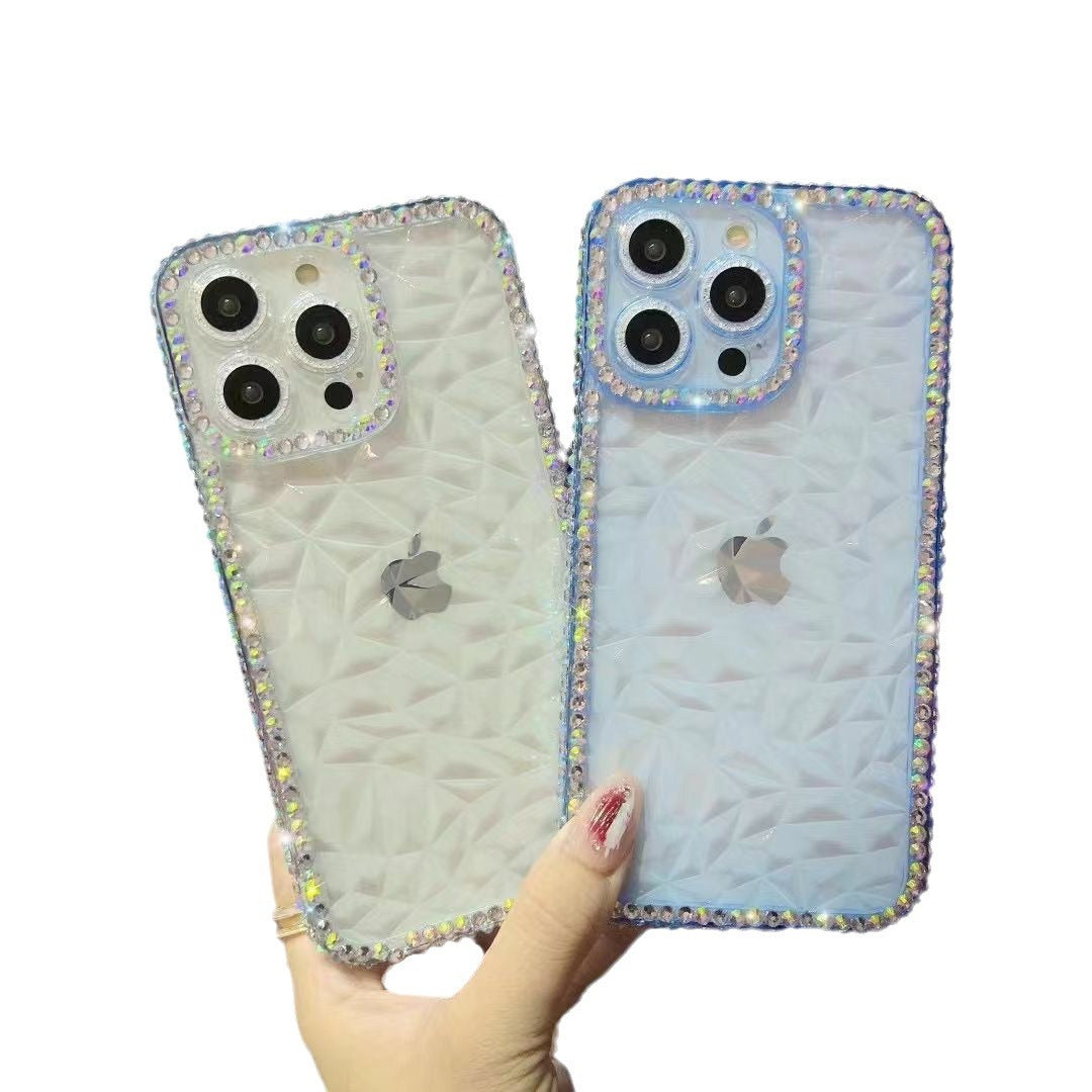 Suitable for Apple15promax Phone case15Diamond Pattern Protective Case13Pro Edge Drill14Three-row Diamond Outer Single16