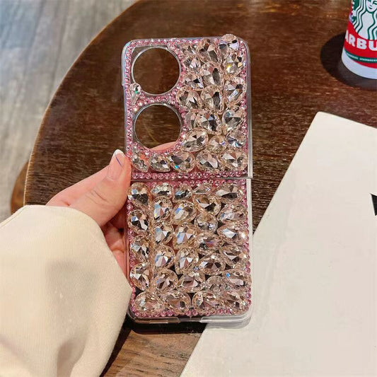 Huawei P50pocket Phone Case Rhinestone P50Folding Screen Protective Case with Inlaid Diamonds, Luxurious Women's Style with Rhinestones, Suitable for Outdoor Use