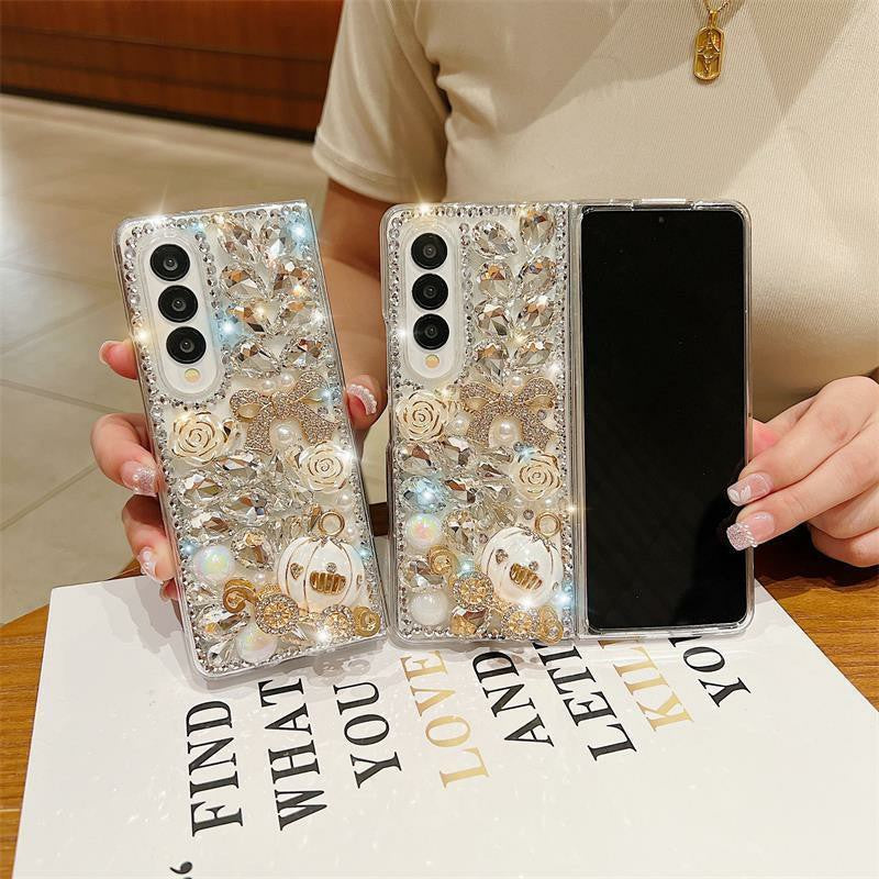 Applicable to Samsung Zfold6Phone case Zflod5Full Diamond Protective Case Zfold4Luxurious flowers Zfold3Women's