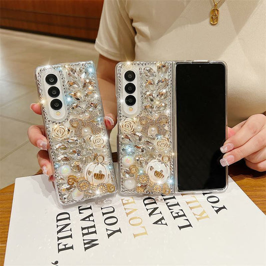 Applicable to Samsung Zfold6Phone case Zflod5Full Diamond Protective Case Zfold4Luxurious flowers Zfold3Women's