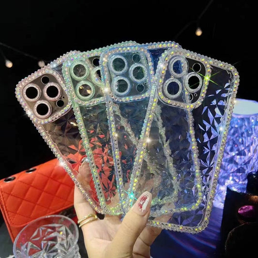 Suitable for Apple15promax Phone case15Diamond Pattern Protective Case13Pro Edge Drill14Three-row Diamond Outer Single16
