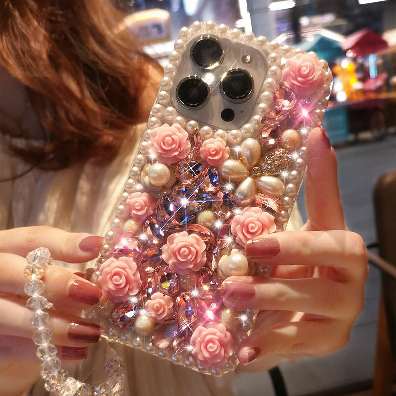 Applicable iPhone16Promax Protective Cover Apple16plus Phone Case Flower Sparkling Diamond16pro External Order16