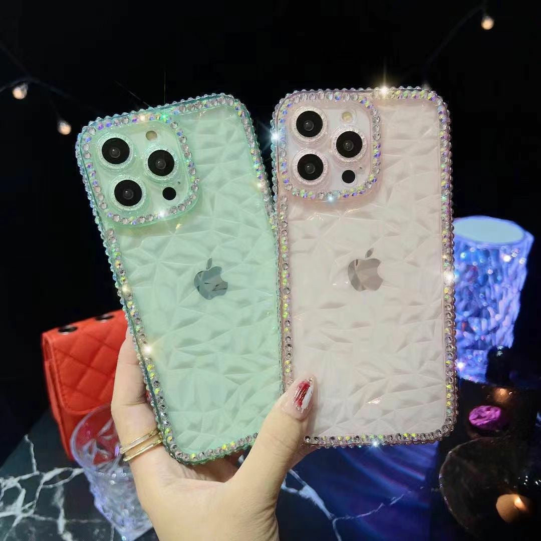 Suitable for Apple15promax Phone case15Diamond Pattern Protective Case13Pro Edge Drill14Three-row Diamond Outer Single16
