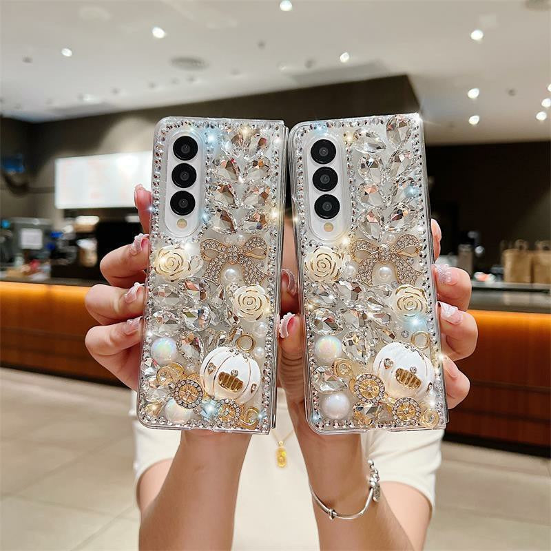 Applicable to Samsung Zfold6Phone case Zflod5Full Diamond Protective Case Zfold4Luxurious flowers Zfold3Women's