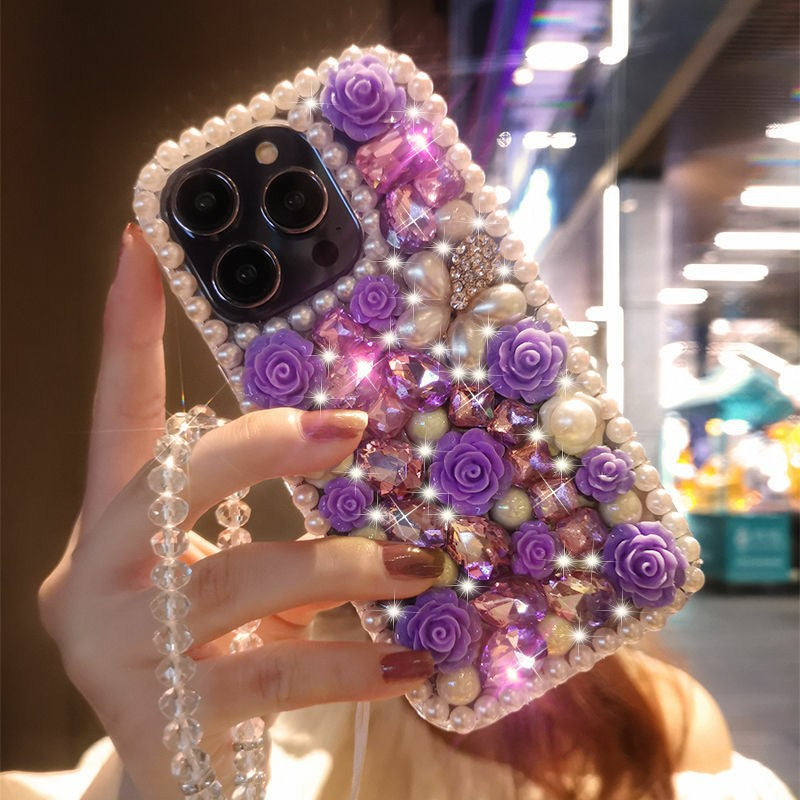Applicable iPhone16Promax Protective Cover Apple16plus Phone Case Flower Sparkling Diamond16pro External Order16