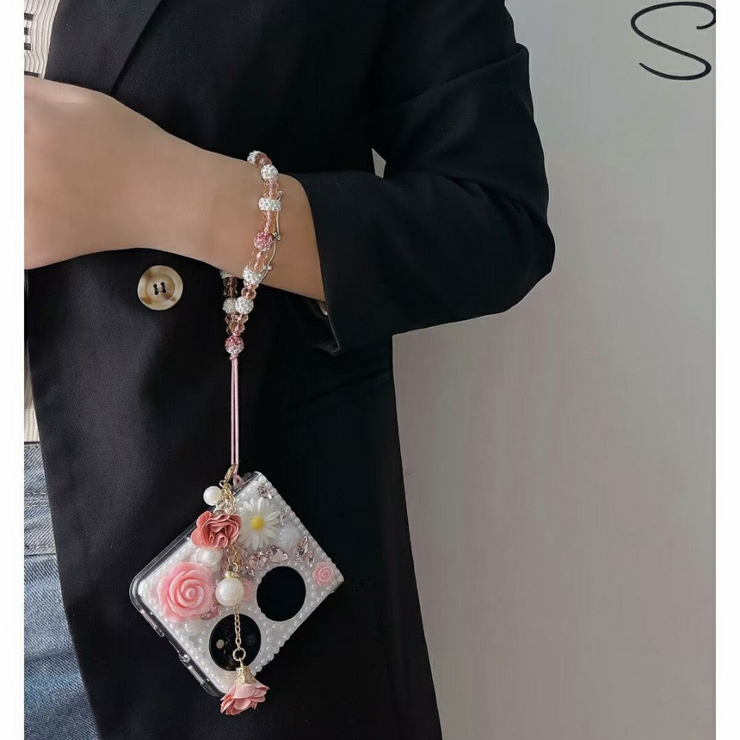 Applicable to Huawei P50pocket Phone Case with Rhinestones Pocket2Folding Phone Case pockets Bracelet