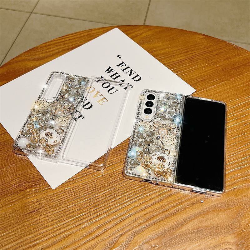Applicable to Samsung Zfold6Phone case Zflod5Full Diamond Protective Case Zfold4Luxurious flowers Zfold3Women's