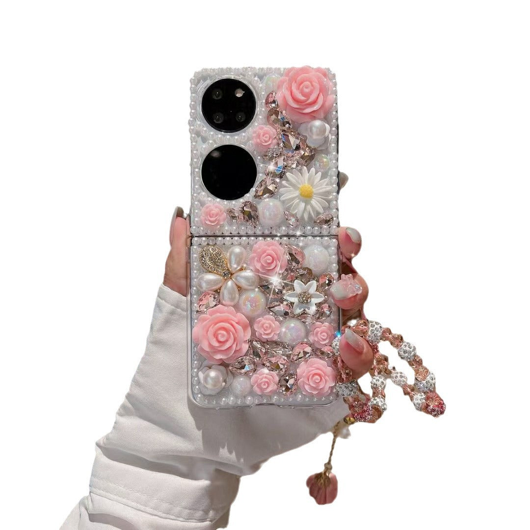 Applicable to Huawei P50pocket Phone Case with Rhinestones Pocket2Folding Phone Case pockets Bracelet