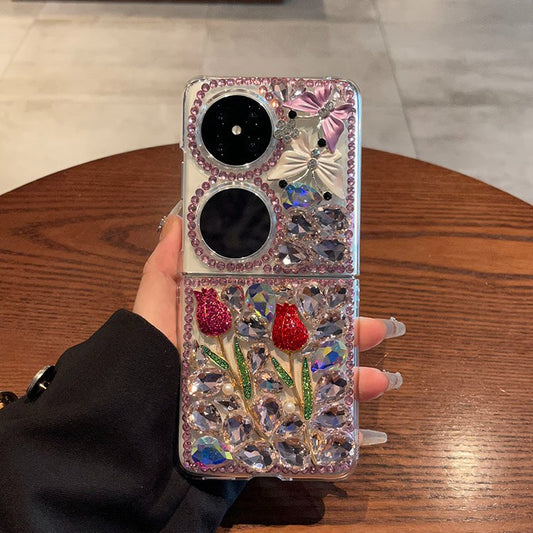 Applicable to Huawei Pocket 2Phone Case Foldable Screen P50pocket Luxurious Women's Diamond-Studded Rose Protective Case