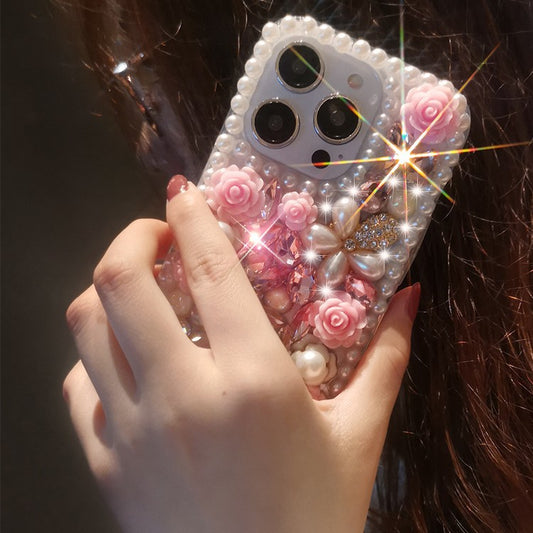 Applicable iPhone16Promax Protective Cover Apple16plus Phone Case Flower Sparkling Diamond16pro External Order16