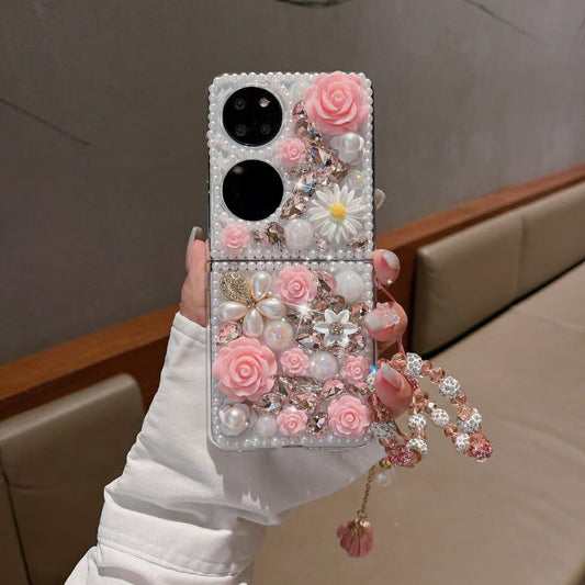 Applicable to Huawei P50pocket Phone Case with Rhinestones Pocket2Folding Phone Case pockets Bracelet