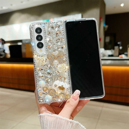 Applicable to Samsung Zfold6Phone case Zflod5Full Diamond Protective Case Zfold4Luxurious flowers Zfold3Women's