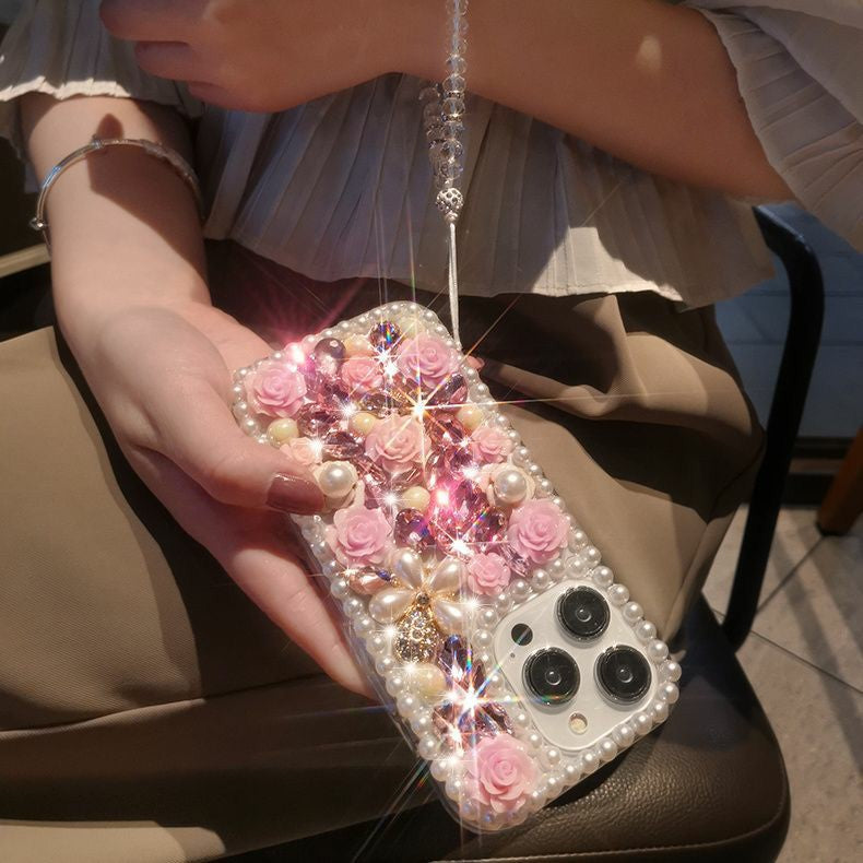 Applicable iPhone16Promax Protective Cover Apple16plus Phone Case Flower Sparkling Diamond16pro External Order16