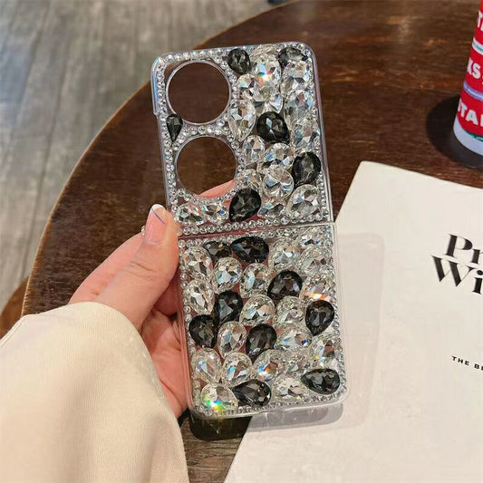 Huawei P50pocket Phone Case Rhinestone P50Folding Screen Protective Case with Inlaid Diamonds, Luxurious Women's Style with Rhinestones, Suitable for Outdoor Use