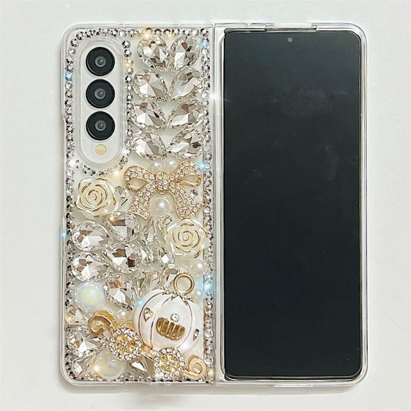 Applicable to Samsung Zfold6Phone case Zflod5Full Diamond Protective Case Zfold4Luxurious flowers Zfold3Women's