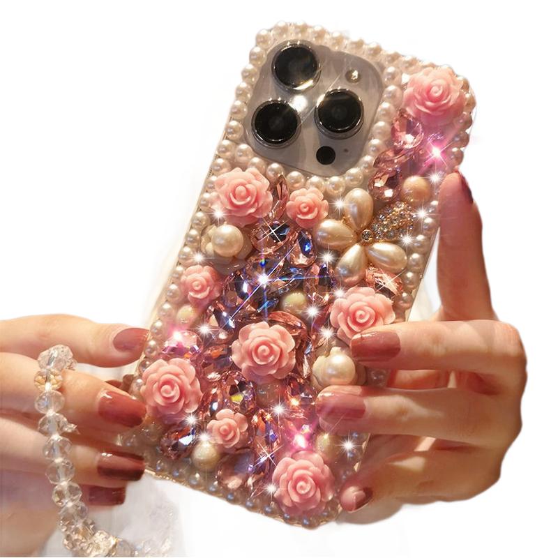 Applicable iPhone16Promax Protective Cover Apple16plus Phone Case Flower Sparkling Diamond16pro External Order16