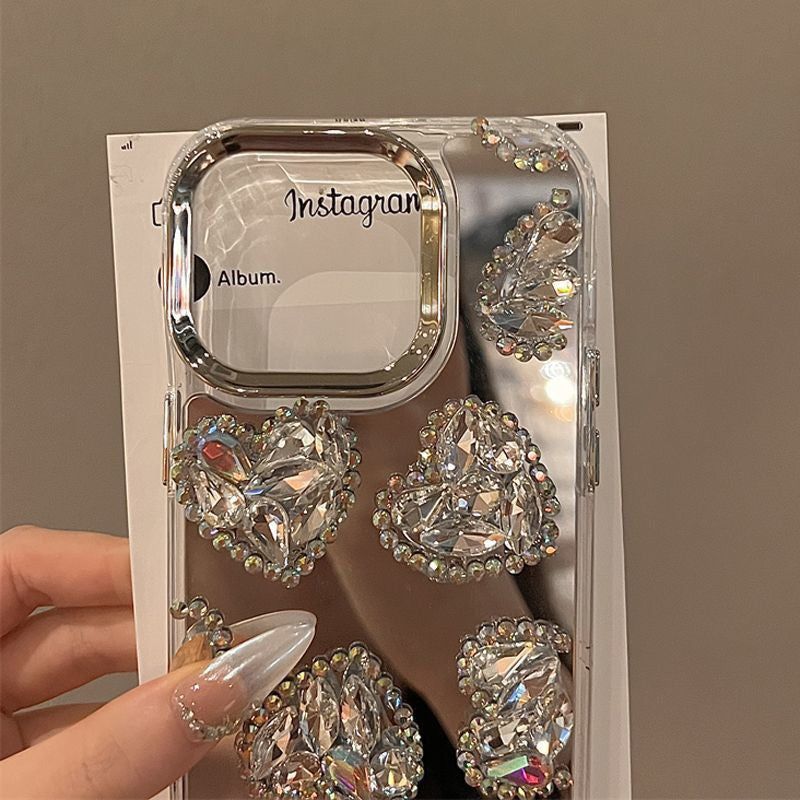 Mirror Heart Suitable for Apple16Phone case iphone15Crystal case13Protective Sleeve14Anti-Fall12Female16pro