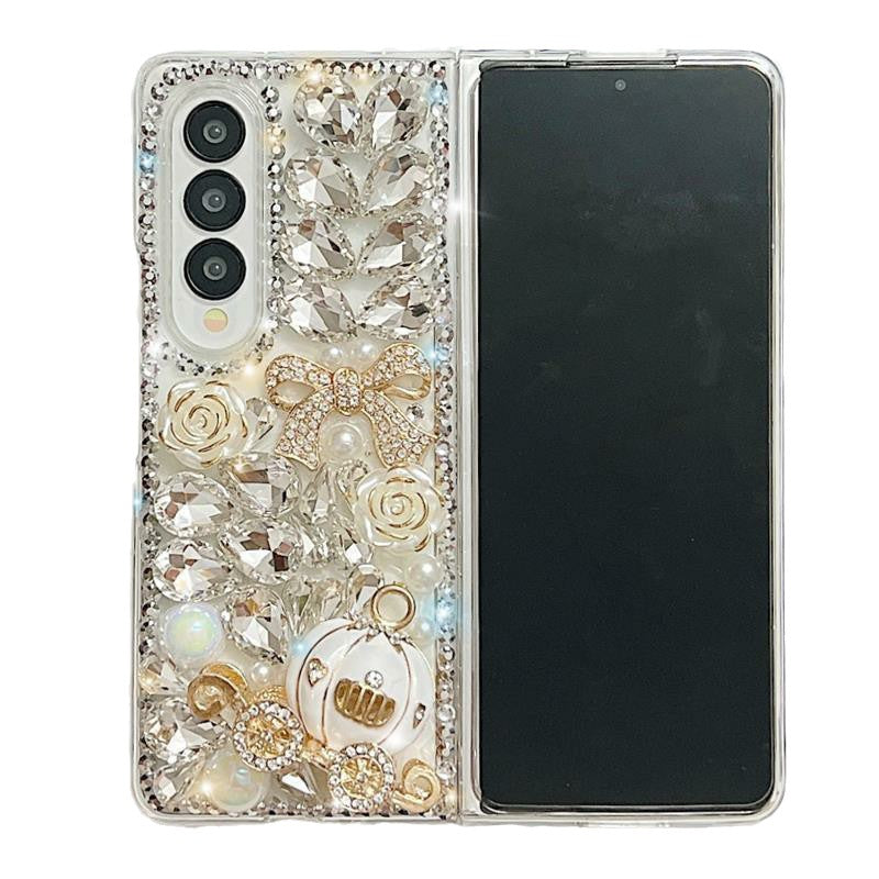 Applicable to Samsung Zfold6Phone case Zflod5Full Diamond Protective Case Zfold4Luxurious flowers Zfold3Women's