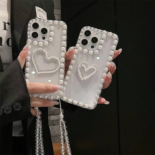 Applicable iPhone16Phone Case Apple14Promax Pearl heart13Transparent Shell Diamond16Pro External Order15