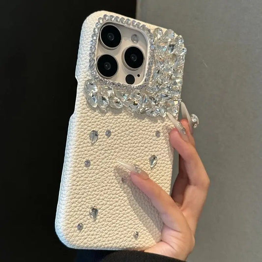 Cross-border Flash Diamond Compatible with Apple16promax Lychee Skin Texture Phone Case iphone15Protective Sleeve13Luxury14