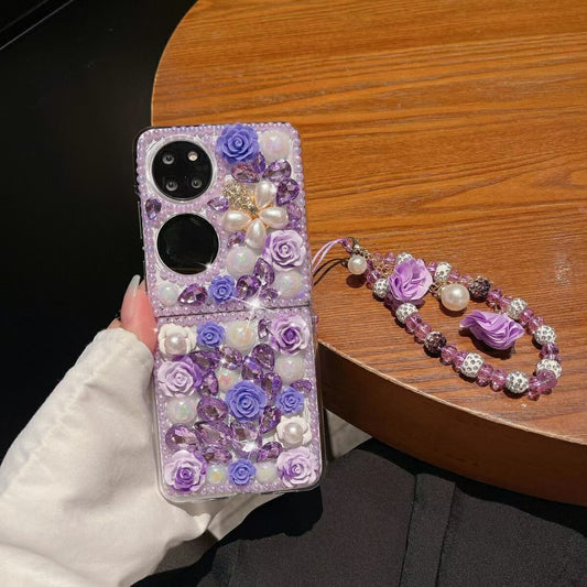 Applicable to Huawei P50pocket Phone Case with Rhinestones Pocket2Folding Phone Case pockets Bracelet