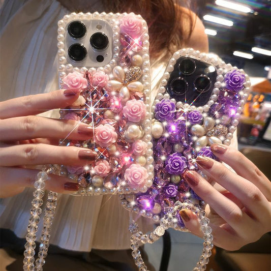Applicable iPhone16Promax Protective Cover Apple16plus Phone Case Flower Sparkling Diamond16pro External Order16