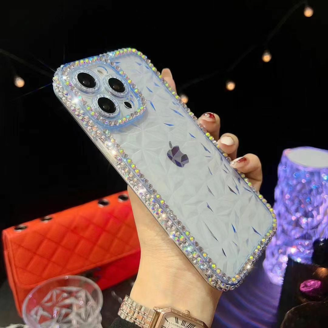 Suitable for Apple15promax Phone case15Diamond Pattern Protective Case13Pro Edge Drill14Three-row Diamond Outer Single16