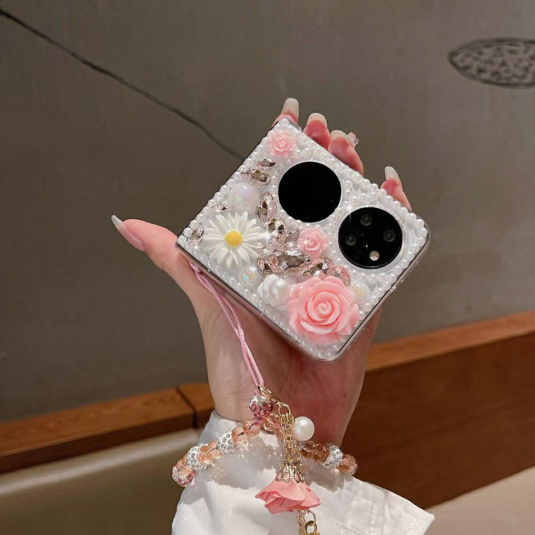 Applicable to Huawei P50pocket Phone Case with Rhinestones Pocket2Folding Phone Case pockets Bracelet