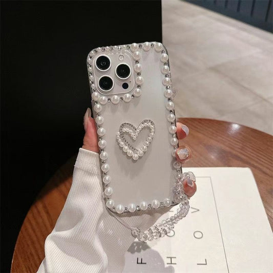 Applicable iPhone16Phone Case Apple14Promax Pearl heart13Transparent Shell Diamond16Pro External Order15