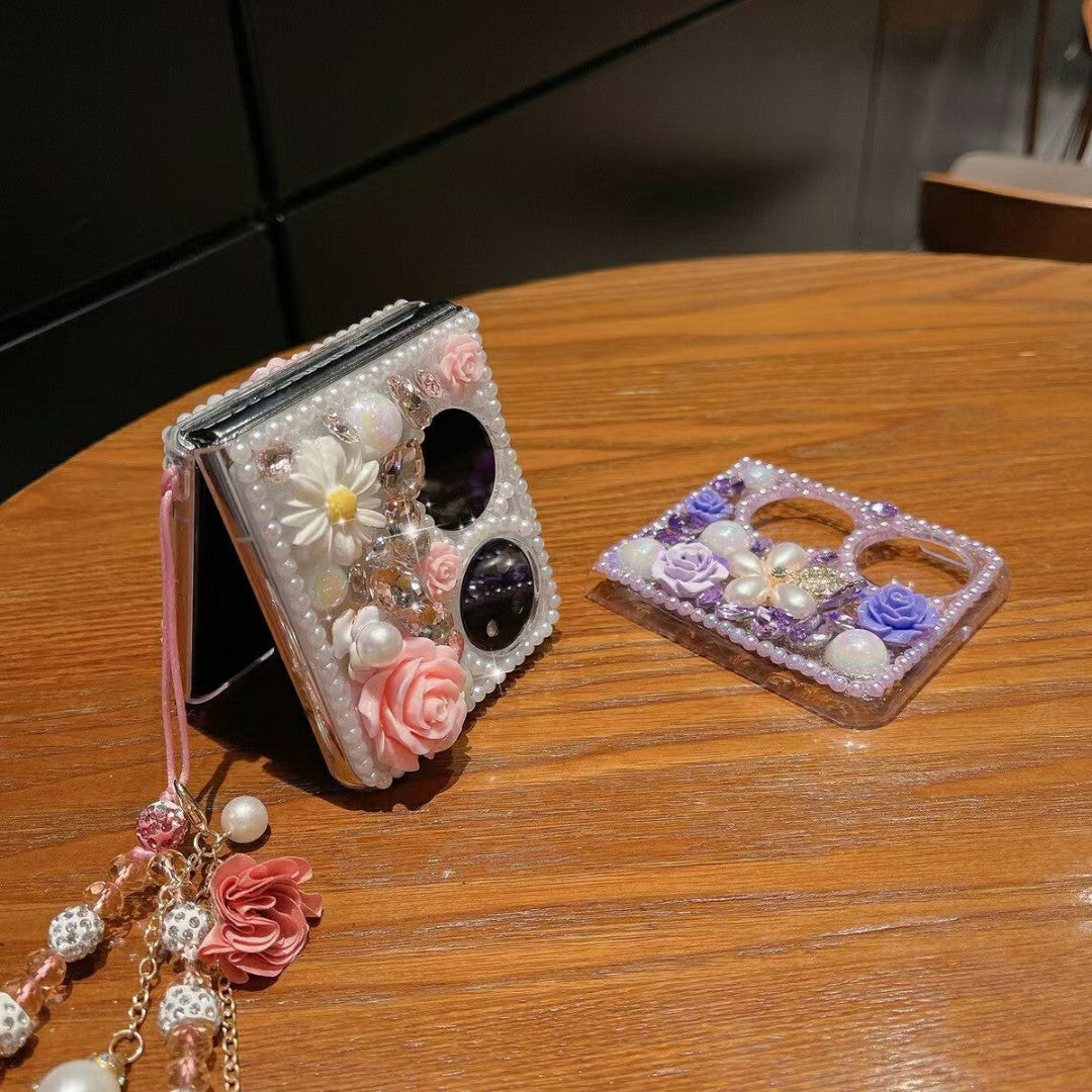 Applicable to Huawei P50pocket Phone Case with Rhinestones Pocket2Folding Phone Case pockets Bracelet